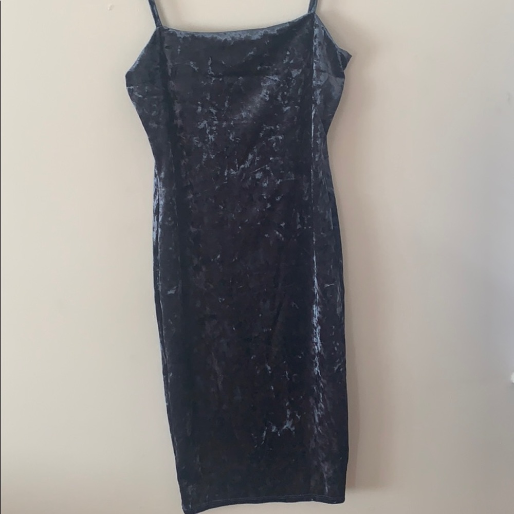 Naked Wardrobe Blue velour mini dress